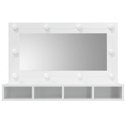 Mirror Cabinet with LED High Gloss White 90x31.5x62 cm