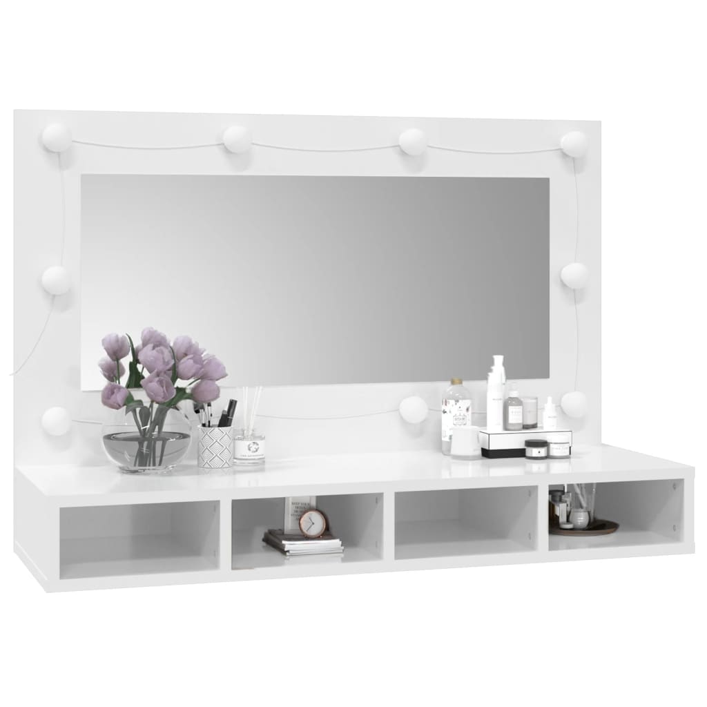 Mirror Cabinet with LED High Gloss White 90x31.5x62 cm