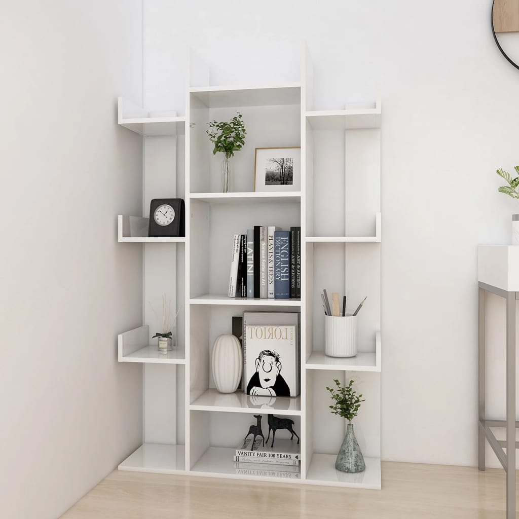 Book Cabinet High Gloss White 86x25.5x140 cm Engineered Wood