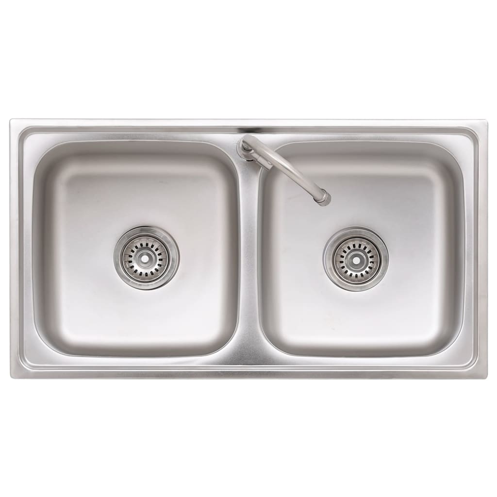 Camping Sink Double Basins with Tap Stainless Steel