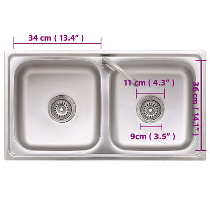 Camping Sink Double Basins with Tap Stainless Steel