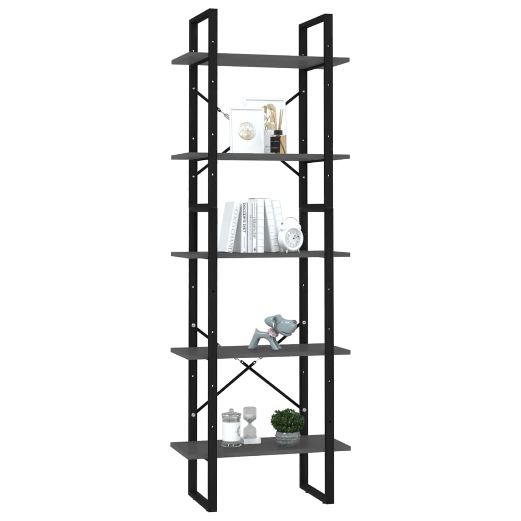 5-Tier Book Cabinet Grey 60x30x175 cm Engineered Wood