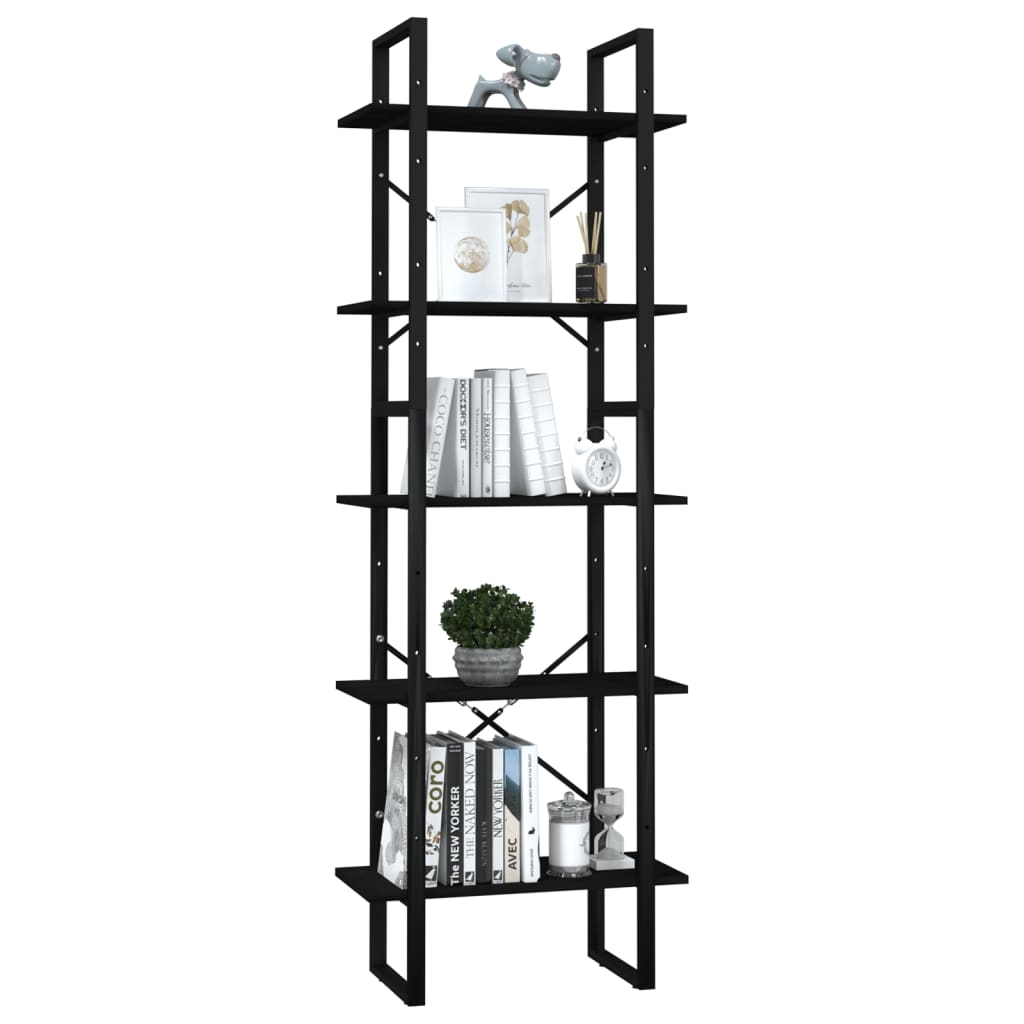 5-Tier Book Cabinet Black 60x30x175 cm Pinewood