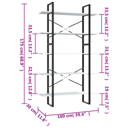 5-Tier Book Cabinet White 100x30x175 cm Engineered Wood