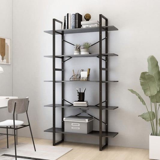 5-Tier Book Cabinet Grey 100x30x175 cm Engineered Wood