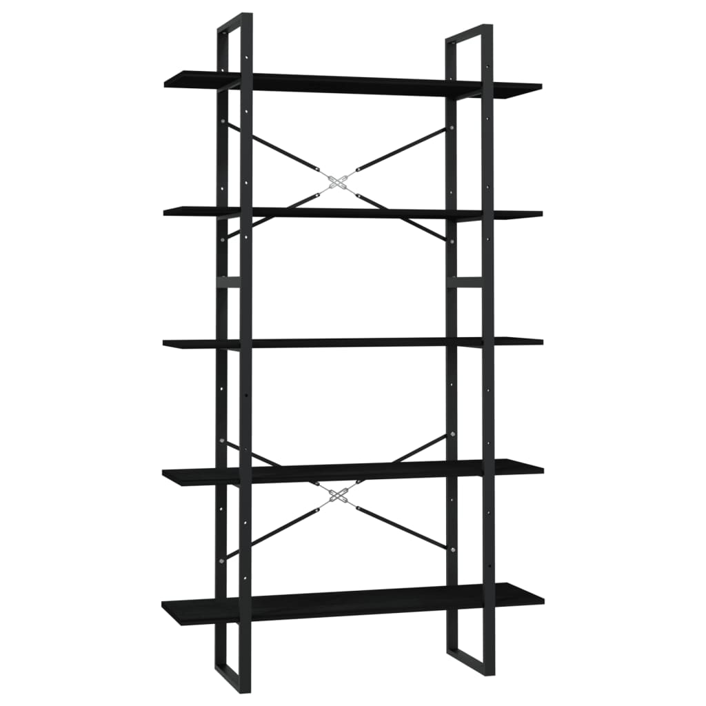 5-Tier Book Cabinet Black 100x30x175 cm Pinewood