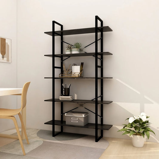 5-Tier Book Cabinet Black 100x30x175 cm Pinewood