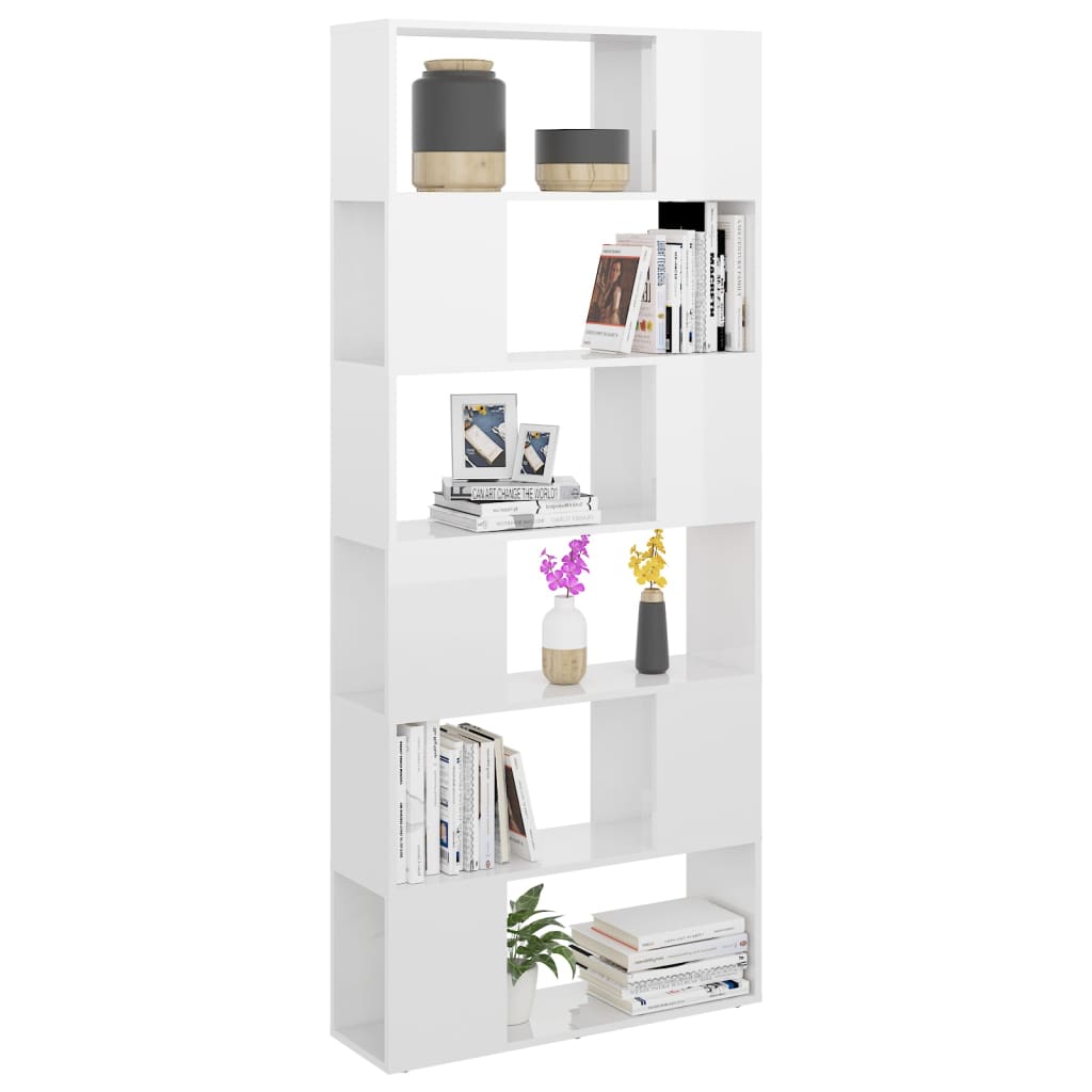 Book Cabinet Room Divider High Gloss White 80x24x186 cm Engineered Wood