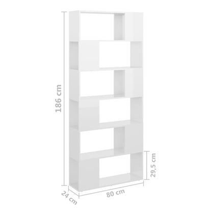 Book Cabinet Room Divider High Gloss White 80x24x186 cm Engineered Wood