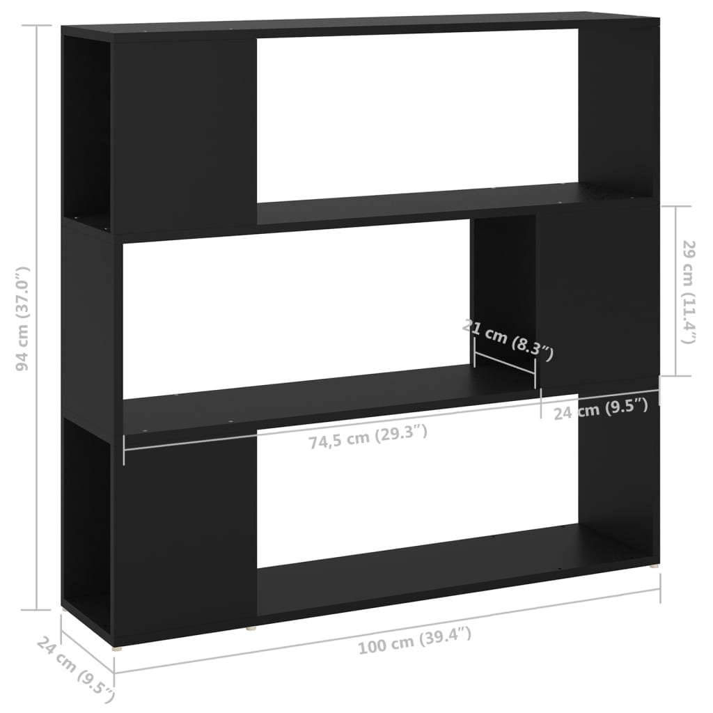 Book Cabinet Room Divider Black 100x24x94 cm