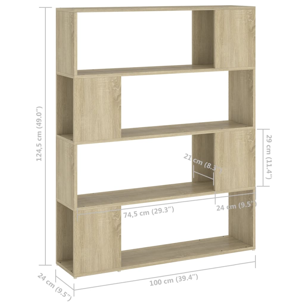 Book Cabinet Room Divider Sonoma Oak 100x24x124 cm