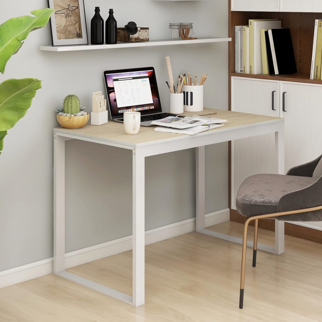 Computer Desk White and Oak 110x60x73 cm Engineered Wood