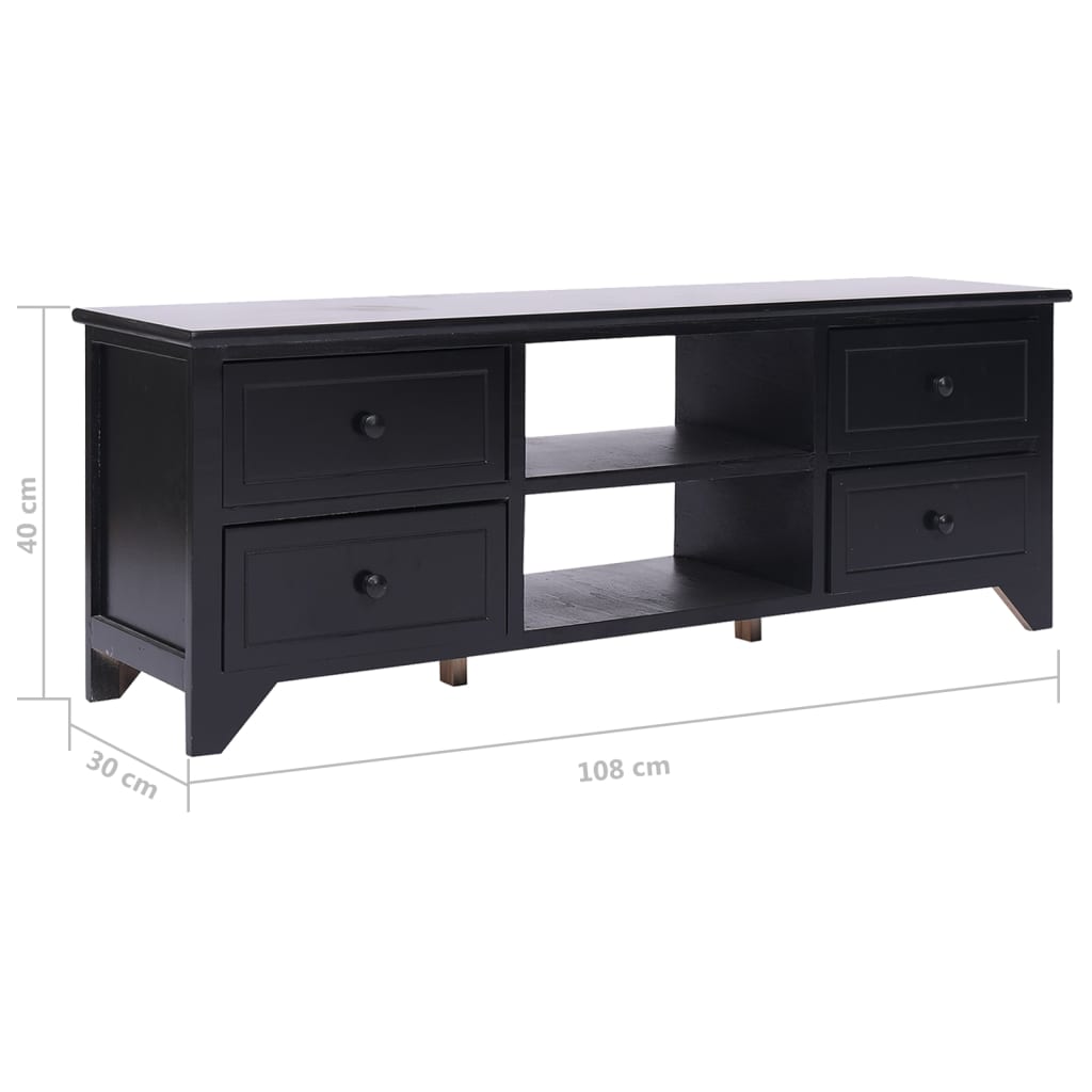 TV Cabinet Black 108x30x40 cm Solid Paulownia Wood