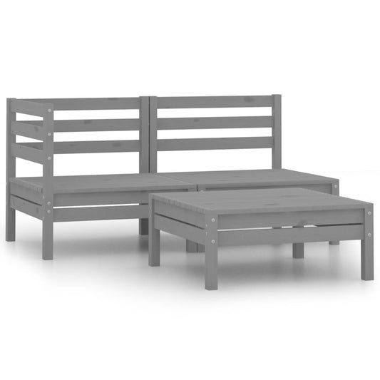 3 Piece Garden Lounge Set Solid Pinewood Grey