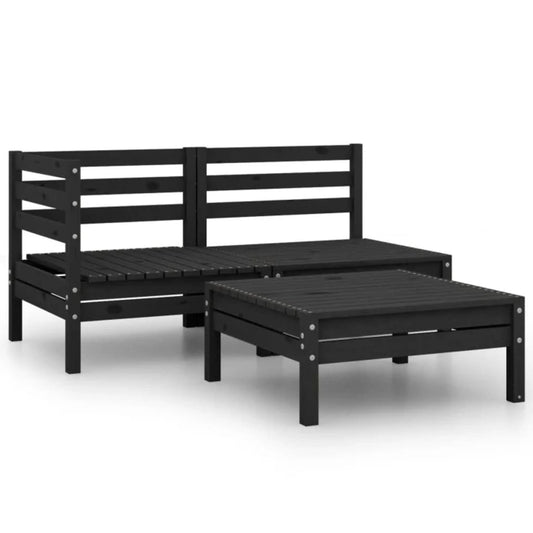 3 Piece Garden Lounge Set Solid Pinewood Black