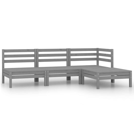 4 Piece Garden Lounge Set Solid Pinewood Grey