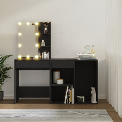 LED Dressing Table with Cabinet Black Engineered Wood