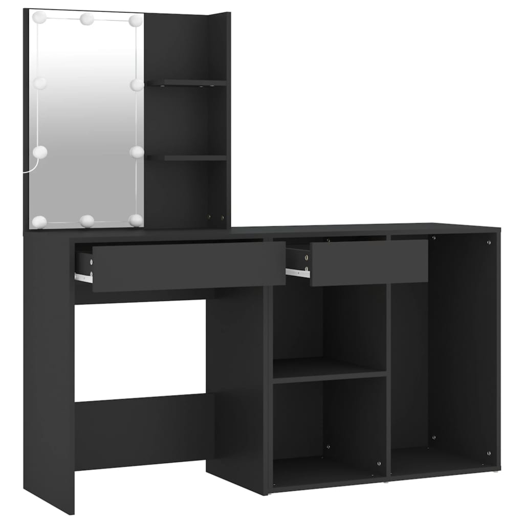 LED Dressing Table with Cabinet Black Engineered Wood