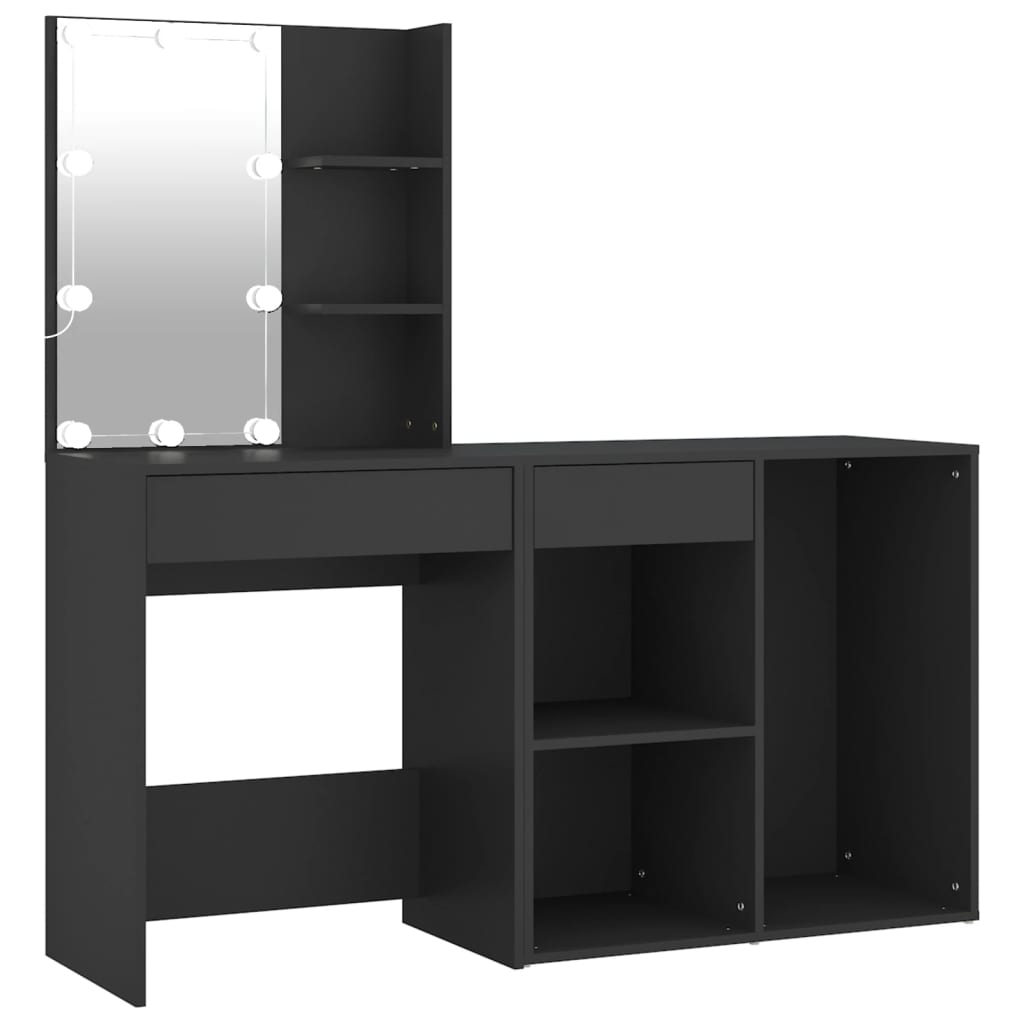 LED Dressing Table with Cabinet Black Engineered Wood