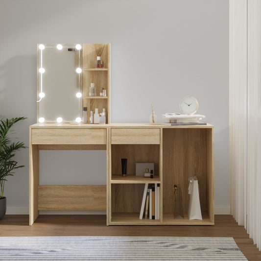 LED Dressing Table with Cabinet Sonoma Oak Engineered Wood