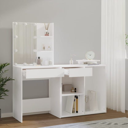 LED Dressing Table with Cabinet High Gloss White Engineered Wood