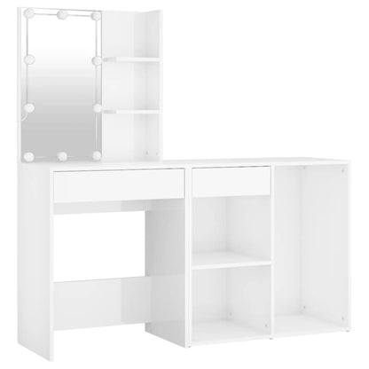 LED Dressing Table with Cabinet High Gloss White Engineered Wood