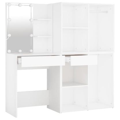 LED Dressing Table with 2 Cabinets White Engineered Wood
