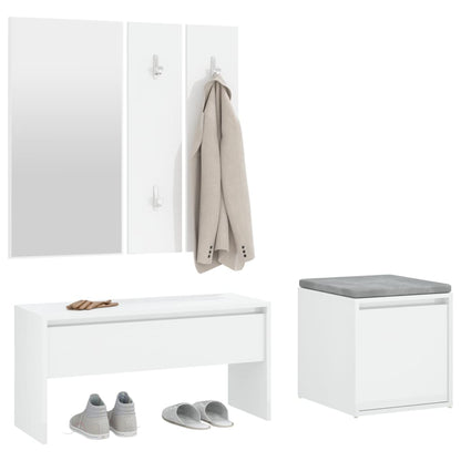 Hallway Furniture Set High Gloss White Engineered Wood