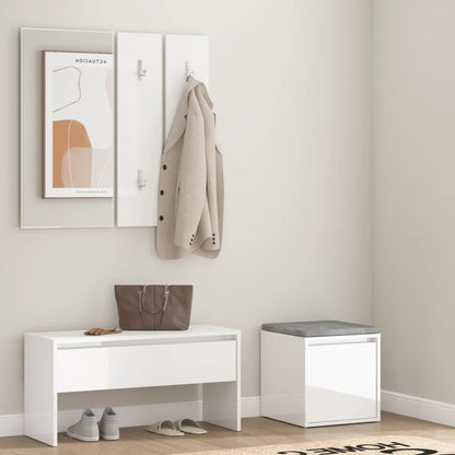 Hallway Furniture Set High Gloss White Engineered Wood