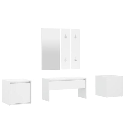 Hallway Furniture Set High Gloss White Engineered Wood