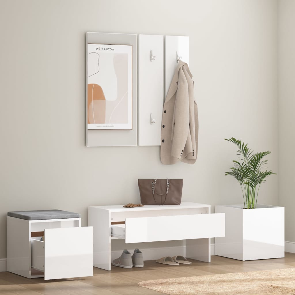 Hallway Furniture Set High Gloss White Engineered Wood