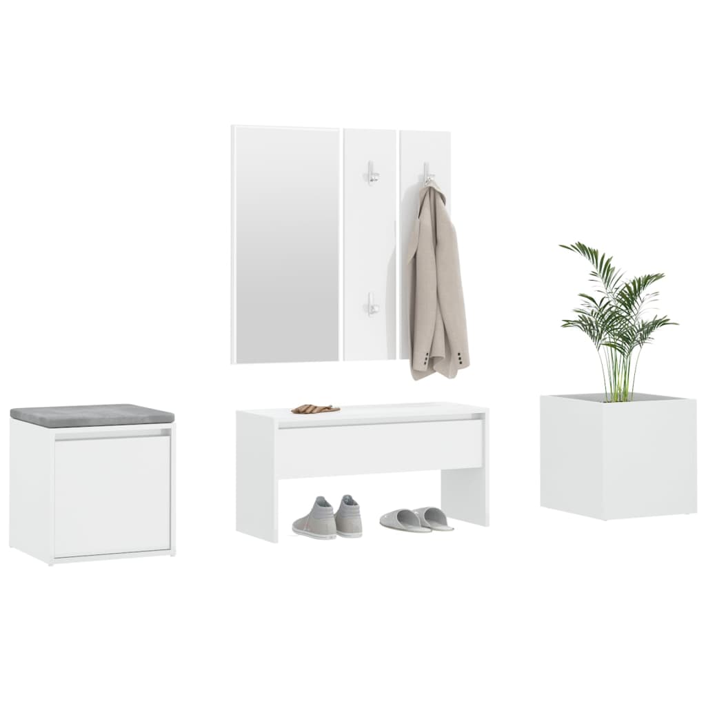 Hallway Furniture Set High Gloss White Engineered Wood