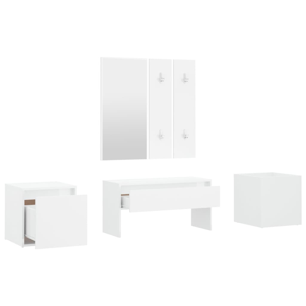 Hallway Furniture Set High Gloss White Engineered Wood