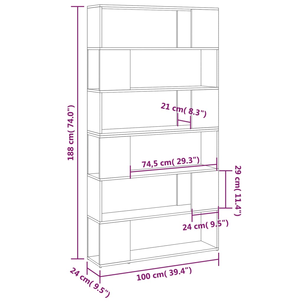 Book Cabinet Room Divider White 100x24x188 cm