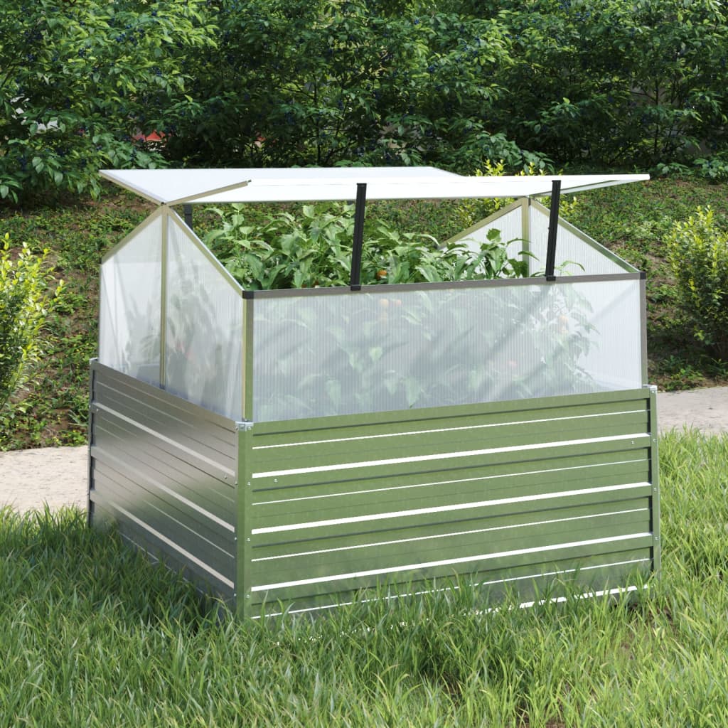 Garden Raised Bed with Greenhouse 100x100x85 cm Silver