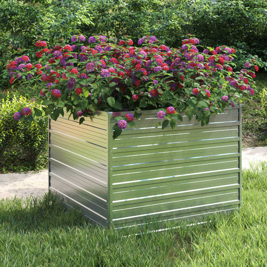 Garden Raised Bed 100x100x77 cm Galvanized Steel Silver