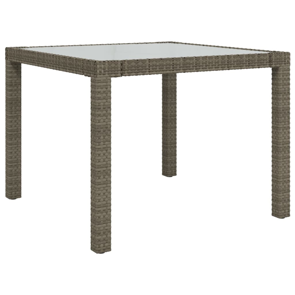 Garden Table 90x90x75 cm Tempered Glass and Poly Rattan Grey