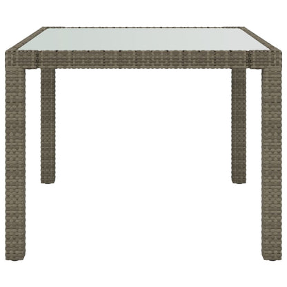 Garden Table 90x90x75 cm Tempered Glass and Poly Rattan Grey