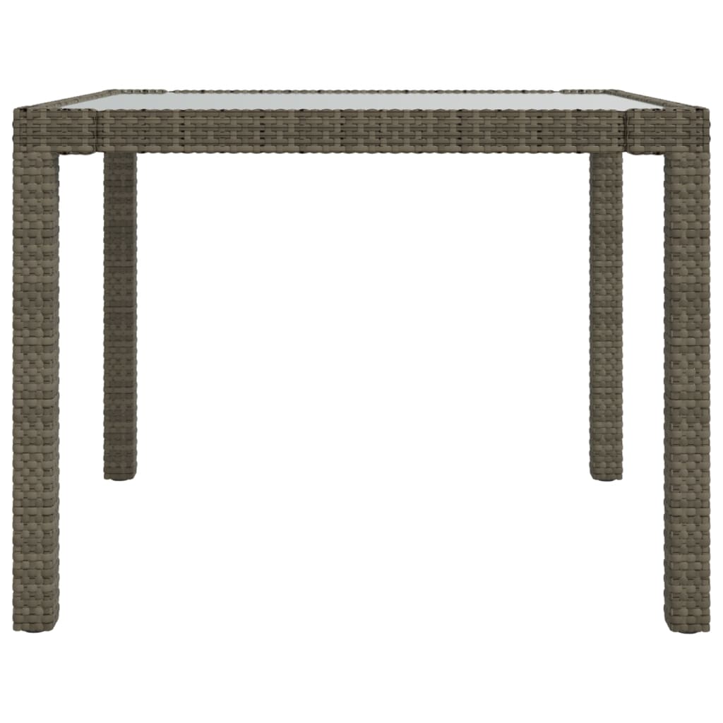 Garden Table 90x90x75 cm Tempered Glass and Poly Rattan Grey