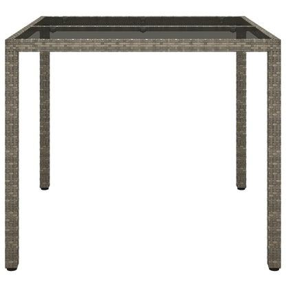 Garden Table 90x90x75 cm Tempered Glass and Poly Rattan Grey