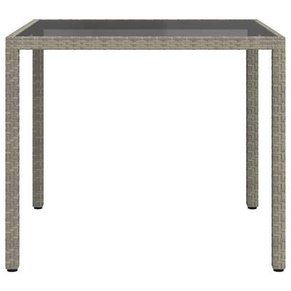 Garden Table 90x90x75 cm Tempered Glass and Poly Rattan Grey