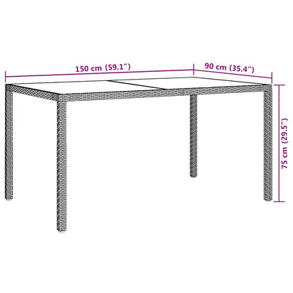 Garden Table 150x90x75 cm Tempered Glass and Poly Rattan Beige