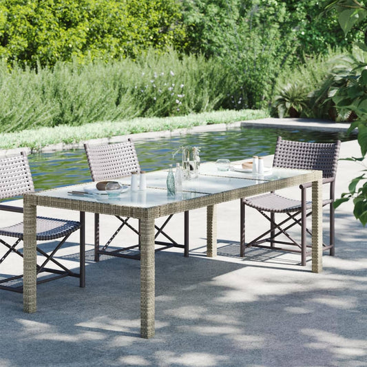 Garden Table Grey 190x90x75 cm Tempered Glass and Poly Rattan