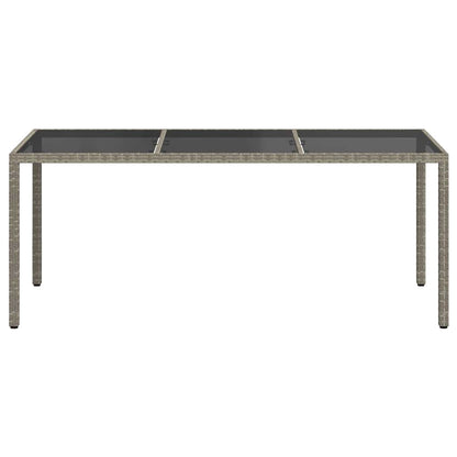 Garden Table Grey 190x90x75 cm Tempered Glass and Poly Rattan