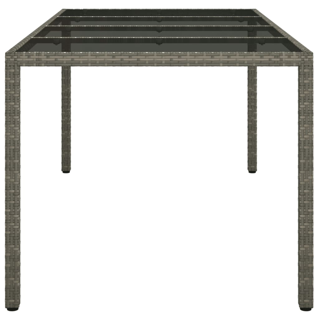 Garden Table Grey 190x90x75 cm Tempered Glass and Poly Rattan