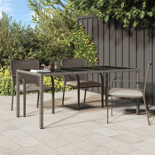 Garden Table Grey 190x90x75 cm Tempered Glass and Poly Rattan