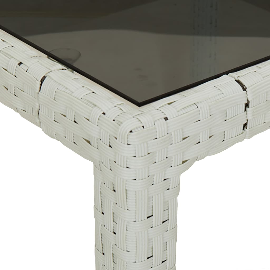 Garden Table White 190x90x75 cm Tempered Glass and Poly Rattan