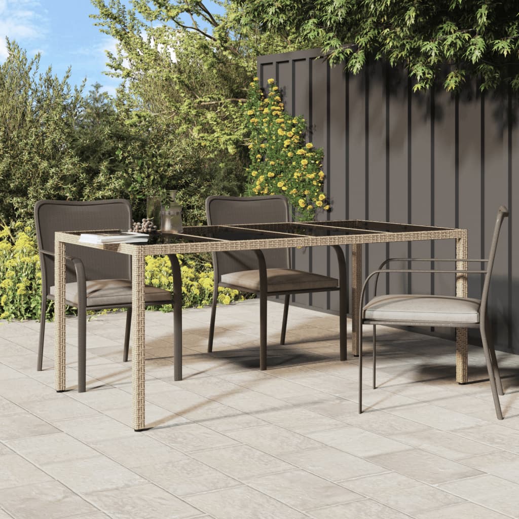 Garden Table Beige 190x90x75 cm Tempered Glass and Poly Rattan