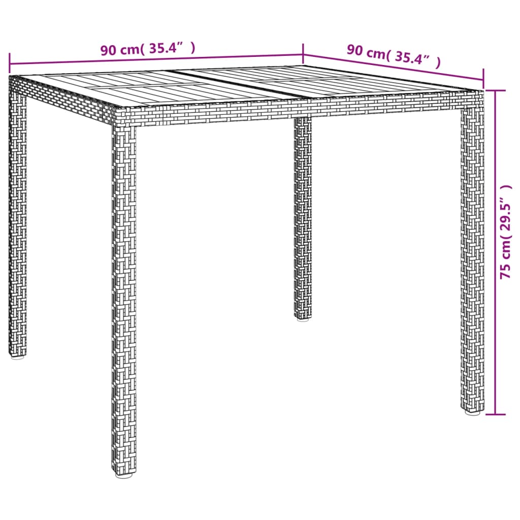 Garden Table 90x90x75 cm Poly Rattan and Acacia Wood Grey