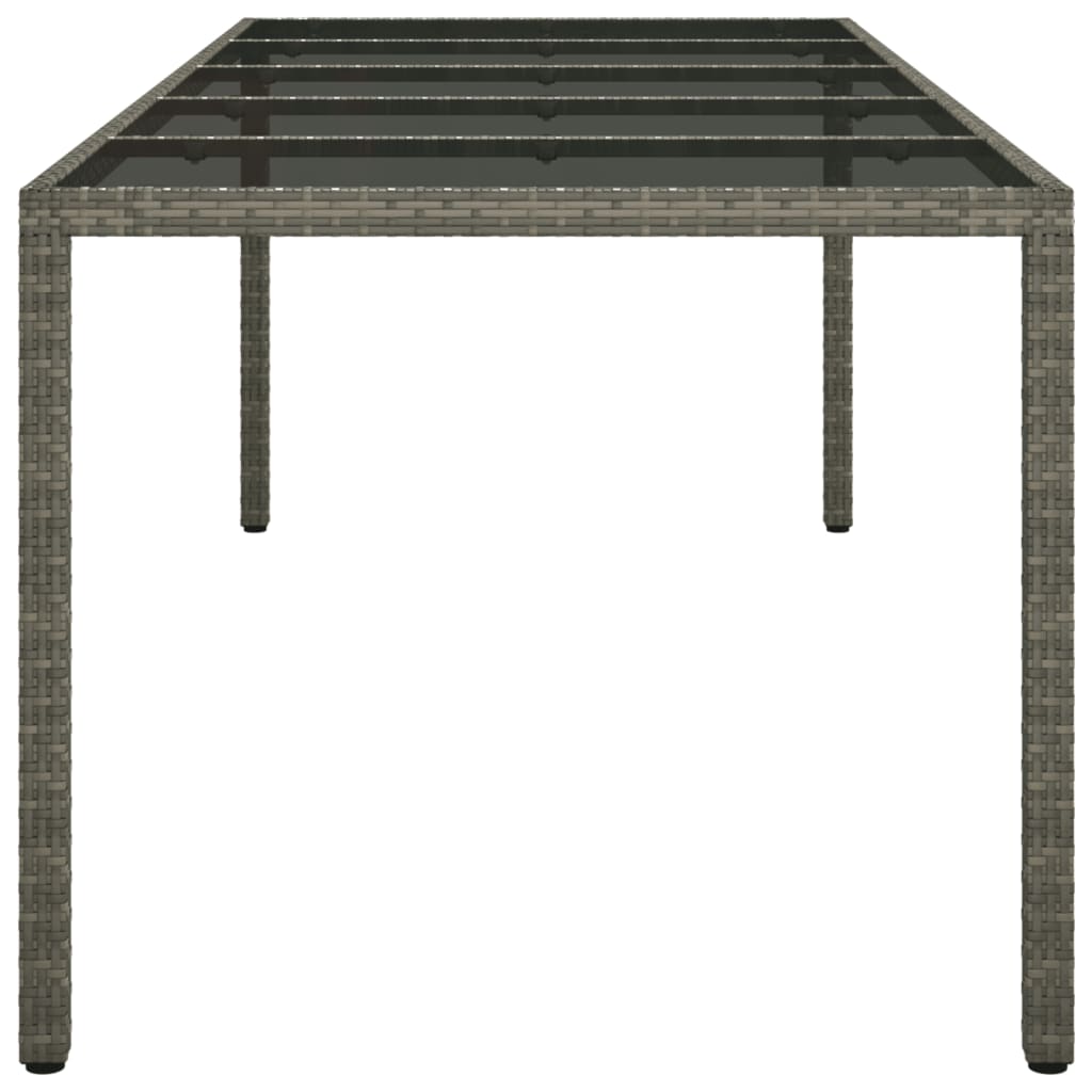 Garden Table Grey 250x100x75 cm Tempered Glass and Poly Rattan